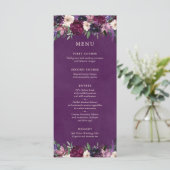 Eggplant Paarse Floral Wedding Menu (Staand voorkant)