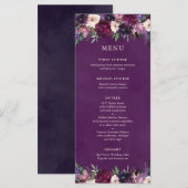 Eggplant Paarse Floral Wedding Menu (Voorkant / Achterkant)