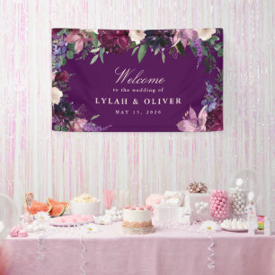 Eggplant Paarse Floral Wedding Welcome Banner