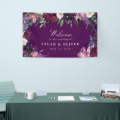 Eggplant Paarse Floral Wedding Welcome Banner (Beurs)