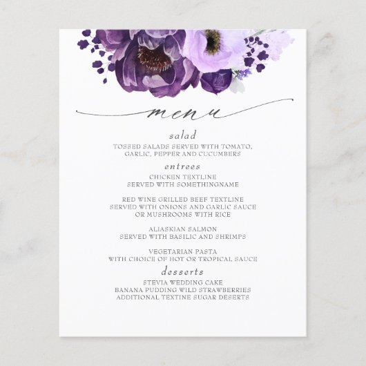 Eggplant Paarse Modern Boho Wedding Menu (Voorkant)