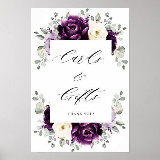 Eggplant Paarse Plum Ivory White Kaarten & Gifts Poster (Voorkant)