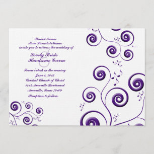 Eggplant Paarse Swirls Music Wedding Kaart