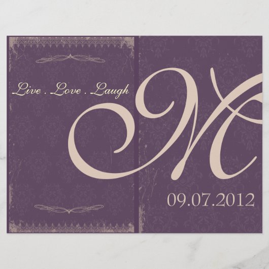 Eggplant Paarse Vintage Wedding Ceremony Programme (Achterkant)