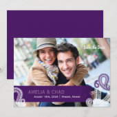Eggplant Paisley Wedding Photo Save the Date (Voorkant / Achterkant)