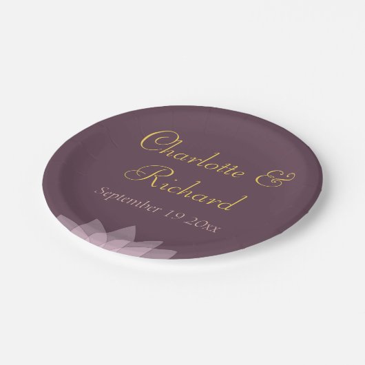 Eggplant Plum en Blush Pink bruiloft Papieren Bordje (Gekanteld)