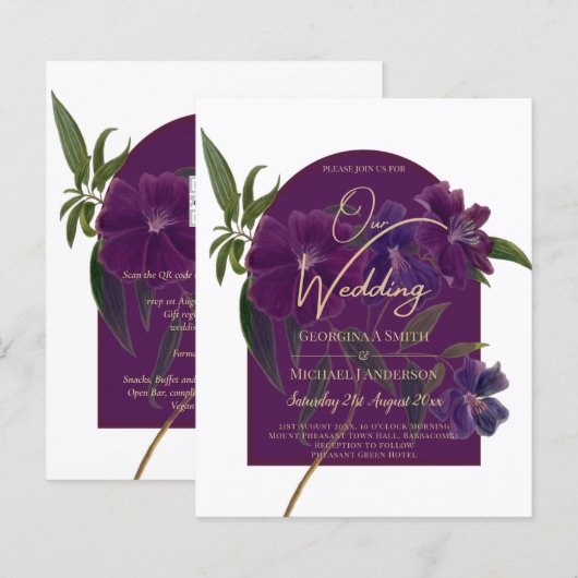 Eggplant Plum Paarse Floral Forest Green Wedding (Voorkant / Achterkant)