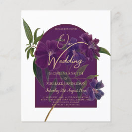 Eggplant Plum Paarse Floral Forest Green Wedding Flyer