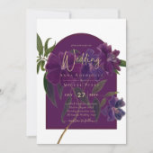 Eggplant Plum Paarse Floral Forest Green Wedding Kaart (Voorkant)