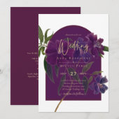 Eggplant Plum Paarse Floral Forest Green Wedding Kaart (Voorkant / Achterkant)