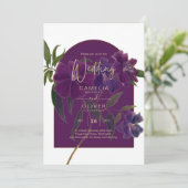 Eggplant Plum Paarse Floral Forest Green Wedding Kaart (Staand voorkant)