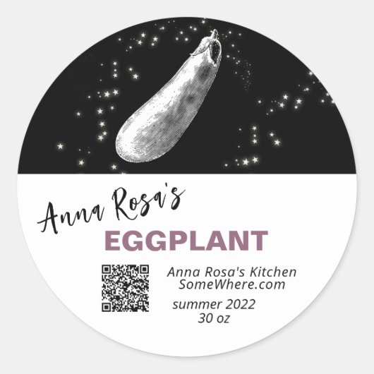 *~* EGGPLANT QR AP30 DEHYDRATED CANNING FREEZE RONDE STICKER (Voorkant)
