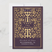 Eggplant Royal Medieval Sword Wedding Photo Save The Date (Voorkant)