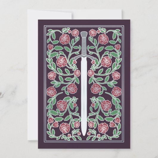 Eggplant Silver Sword Medieval Fantasy Wedding Kaart (Achterkant)