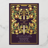 Eggplant Sword Floral Medieval Fantasy Wedding  Folie Uitnodiging (Voorkant)