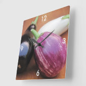 Eggplant Veggie Wall Clock Vierkante Klok (Hoek)