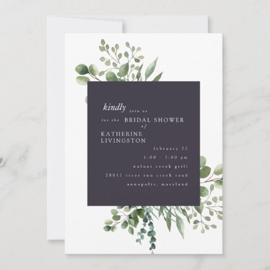 Eggplant & White Foliage Bridal Shower Invitation Kaart (Voorkant)
