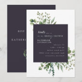 Eggplant & White Foliage Bridal Shower Invitation Kaart (Voorkant / Achterkant)