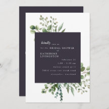 Eggplant & White Foliage Bridal Shower Invitation