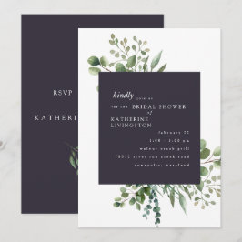 Eggplant & White Foliage Bridal Shower Invitation Kaart