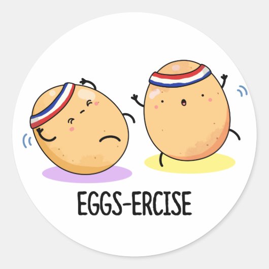 Eggs-ercise Funny Aerobic Eggs Pun Ronde Sticker (Voorkant)