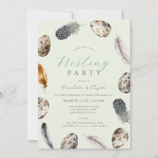 Eggs & Feathers Green Nesting Party Baby shower Kaart (Voorkant)