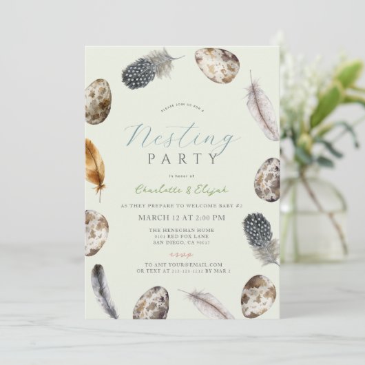 Eggs & Feathers Green Nesting Party Baby shower Kaart (Staand voorkant)