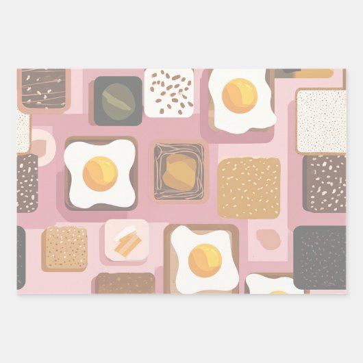 Eggs on Toast Pattern – Fun Breakfast Food Ill Inpakpapier Vel (Voorkant 2)
