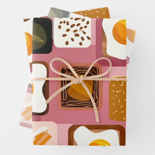 Eggs on Toast Pattern – Fun Breakfast Food Ill Inpakpapier Vel (In situ)
