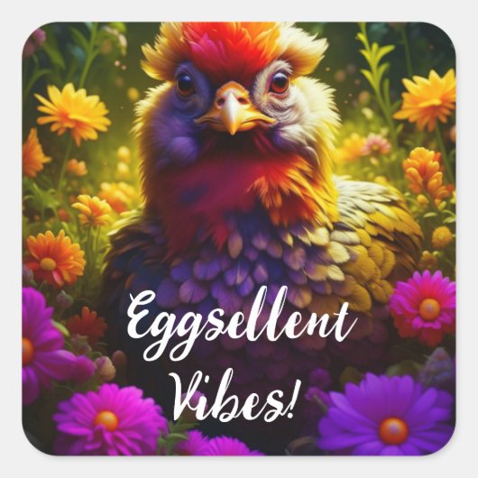 Eggsellent Vibes! | kleurrijke Chicken Art Vierkante Sticker (Voorkant)