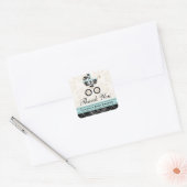 Eggshell Blauw Damask Baby Carriage Bedankt Vierkante Sticker (Envelop)