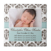 Eggshell Blue Baby Photo Damask Ceramic Tile Trive Tegeltje (Voorkant)