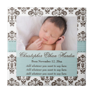 Eggshell Blue Baby Photo Damask Ceramic Tile Trive Tegeltje