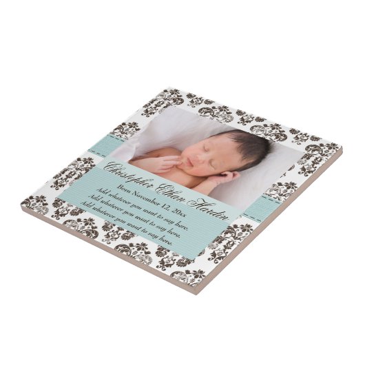 Eggshell Blue Baby Photo Damask Ceramic Tile Trive Tegeltje (Zijkant)
