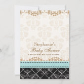 Eggshell Blue Damask Baby Carriage Baby shower Kaart (Achterkant)
