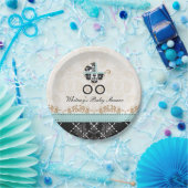 Eggshell Blue Damask Carriage Baby shower Papieren Bordje (Feest)