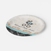 Eggshell Blue Damask Carriage Baby shower Papieren Bordje (Gekanteld)