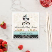 Eggshell Blue Damask Carriage Baby shower Servetten (Insitu)