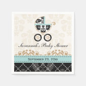 Eggshell Blue Damask Carriage Baby shower Servetten (Voorkant)