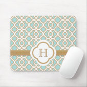 Eggshell Blue en Gold Moroccan Monogrammed Muismat (Met muis)