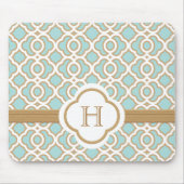 Eggshell Blue en Gold Moroccan Monogrammed Muismat (Voorkant)