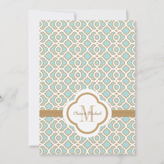 Eggshell Blue en Gold Moroccan Wedding Invitation Kaart (Achterkant)