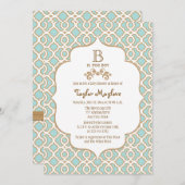 Eggshell Blue Gold Moroccan Baby Boy Shower Kaart (Voorkant / Achterkant)
