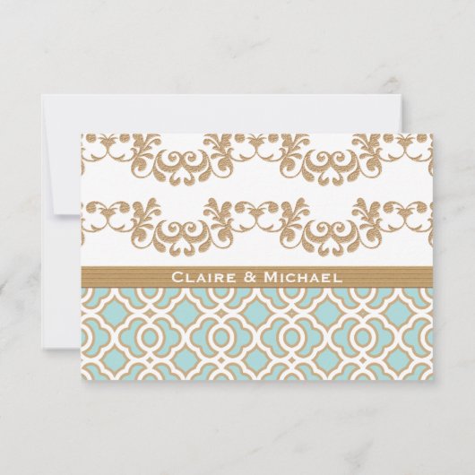 Eggshell Blue Gold Moroccan Wedding Response Cards RSVP Kaartje (Achterkant)