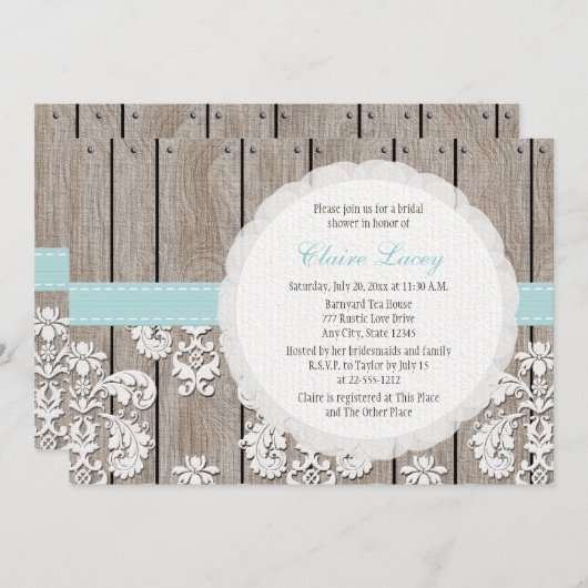 Eggshell Blue Lace Rustic Bridal Shower Kaart (Voorkant / Achterkant)