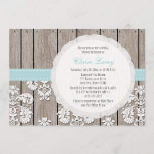 Eggshell Blue Lace Rustic Bridal Shower Kaart
