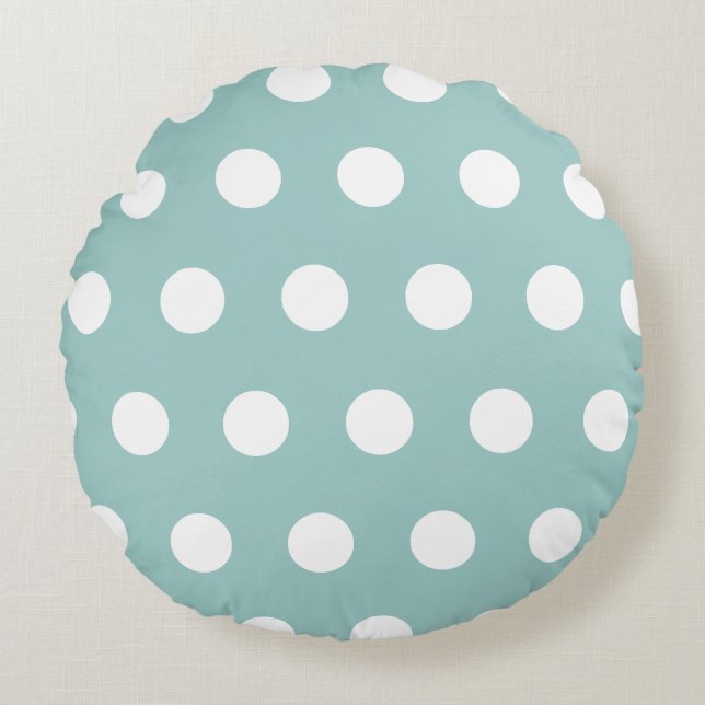 Eggshell Blue White Polka Dots Rond Kussen (Voorkant)
