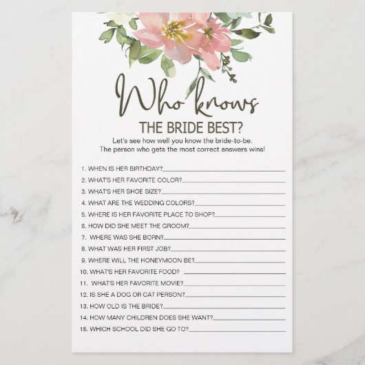 Eggshell Blush Floral Game die Bride Best kent Flyer (Voorkant)