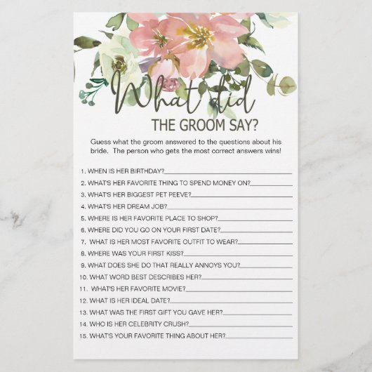 Eggshell Blush Floral Game zou de Groom zeggen Flyer (Voorkant)
