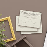 Eggshell Brown Swirls Certificate of Authenticity<br><div class="desc">Elegant echtheidscertificaat in schelp en bruin met een griezelig kalligrafiescript.</div>